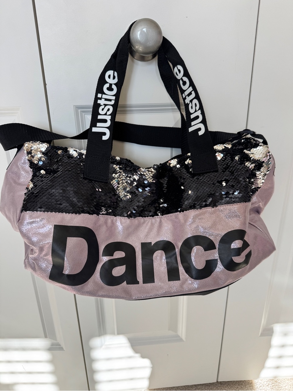 Justice Pink and Black Sequin Dance Weekender Bag
